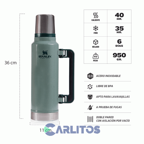 Termo De Mate Stanley Legendario Clásico XL 1.4 Litros Verde