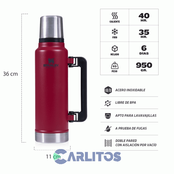 Termo De Mate Stanley Legendario Clásico XL 1.4 Litros Rojo