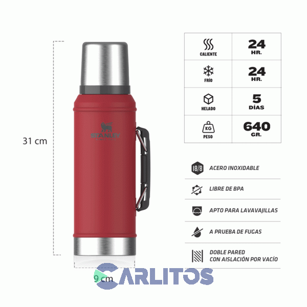 Termo De Mate Stanley Legendario Clásico 0.950 Litros Rojo