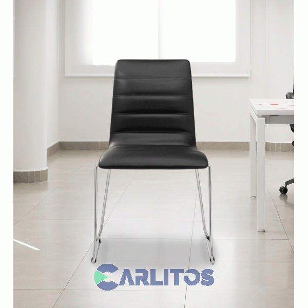 Silla De Oficina Fijo Portantino Lyon Tapizado Negro Base Cromada