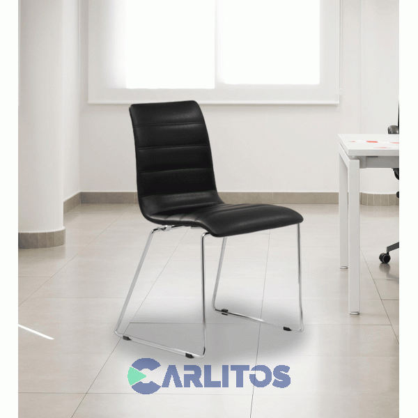 Silla De Oficina Fijo Portantino Lyon Tapizado Negro Base Cromada