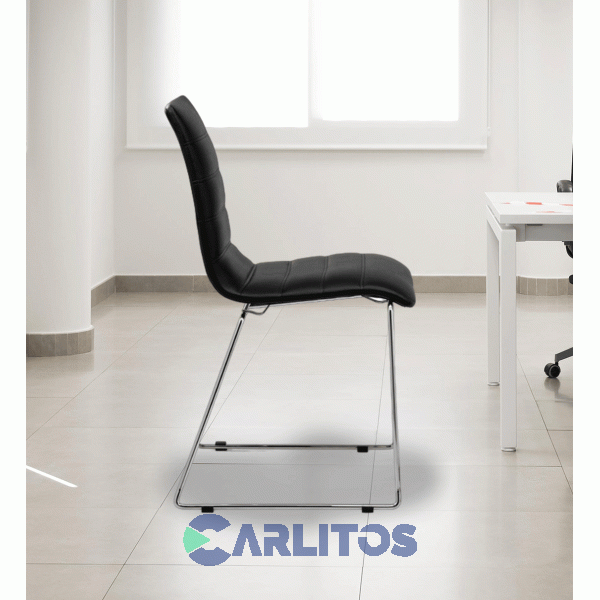 Silla De Oficina Fijo Portantino Lyon Tapizado Negro Base Cromada