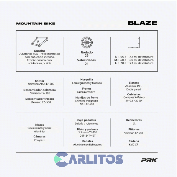Bicicleta Prk Todo Terreno Rod.29" Con Disco Mtb Blaze