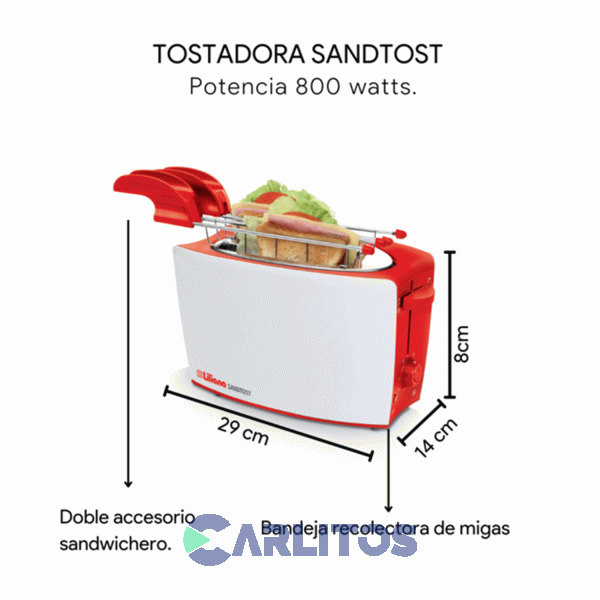 Tostadora Eléctrica Liliana Sandtost Roja Y Blanca At903