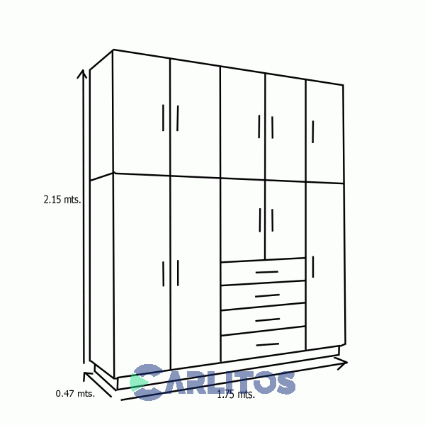 Placard 1.75 Mts Dos Cuerpos 10 Puertas 4 Cajones Venecia