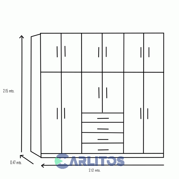 Placard 2.12 Mts Dos Cuerpos 12 Puertas 4 Cajones Orlandi Cod: 3552 Wengue Linea Nordica