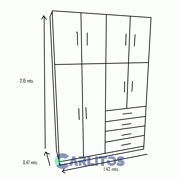 Placard 1.42 Mts Dos Cuerpos 8 Puertas 4 Cajones Orlandi Venecia Línea Nórdica