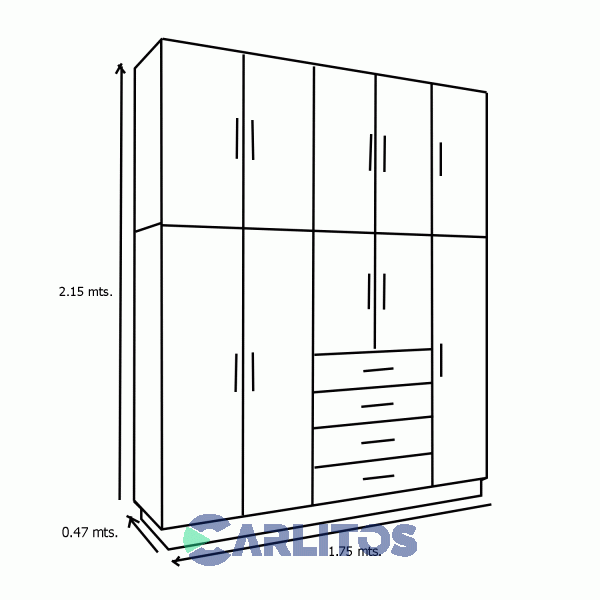 Placard 1.75 Mts Dos Cuerpos 10 Puertas 4 Cajones Roble