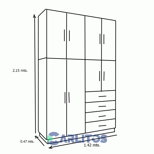 Placard 1.42 Mts Dos Cuerpos 8 Puertas 4 Cajones Wengue