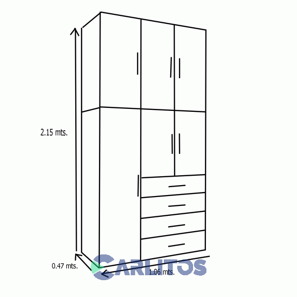 Placard 1.06 Mts Dos Cuerpos 6 Puertas 4 Cajones Roble