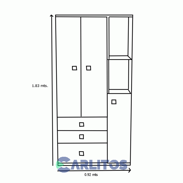 Placard 0.90 Mts 3 Puertas 3 Cajones Infinity Laqueado Blanco