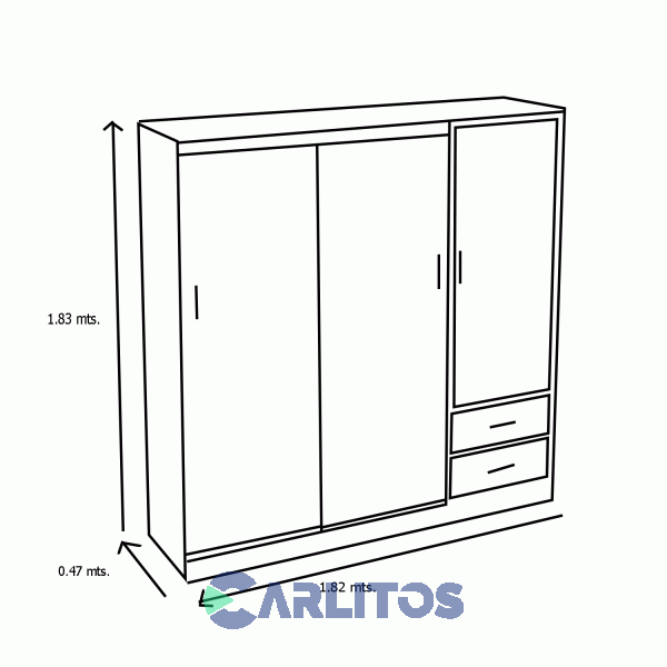 Placard 1.82 Mts 3 Puertas 2 Cajones Fiplasto Fineline Crema