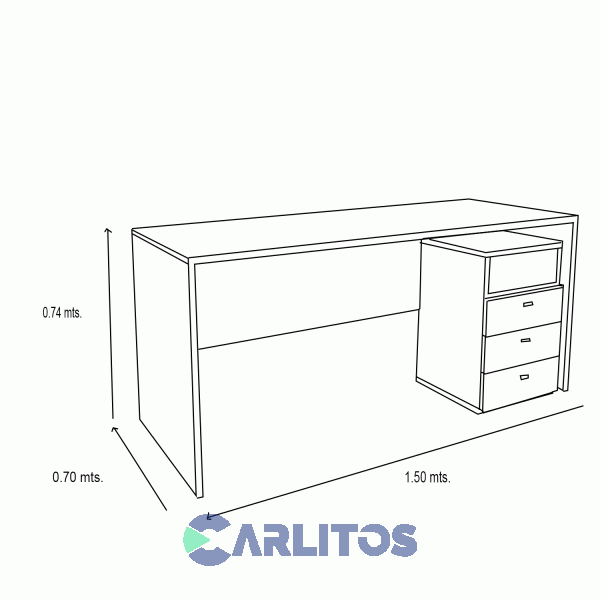 Escritorio Profesional 3 Cajones 1.50 Mts Platinum Negro y Haya