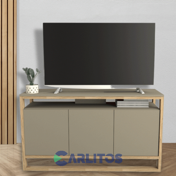 Mesa De Tv 56" 3 Puertas Tables Olmo Finlandés y Gris