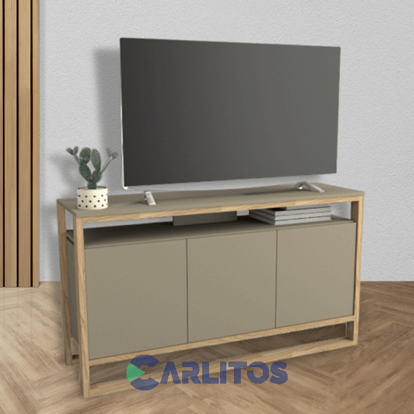 Mesa De Tv 56" 3 Puertas Tables Olmo Finlandés y Gris