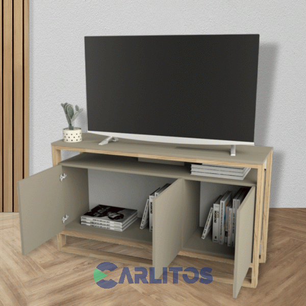 Mesa De Tv 56" 3 Puertas Tables Olmo Finlandés y Gris