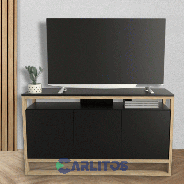 Mesa De Tv 56" 3 Puertas Tables Olmo Finlandés y Negro