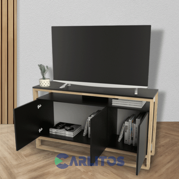 Mesa De Tv 56" 3 Puertas Tables Olmo Finlandés y Negro