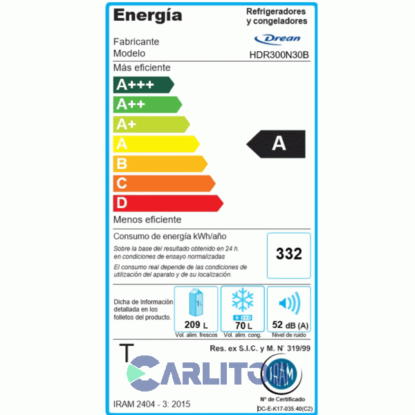 Heladera No Frost Drean 285 Litros Blanca Hdr300n30b