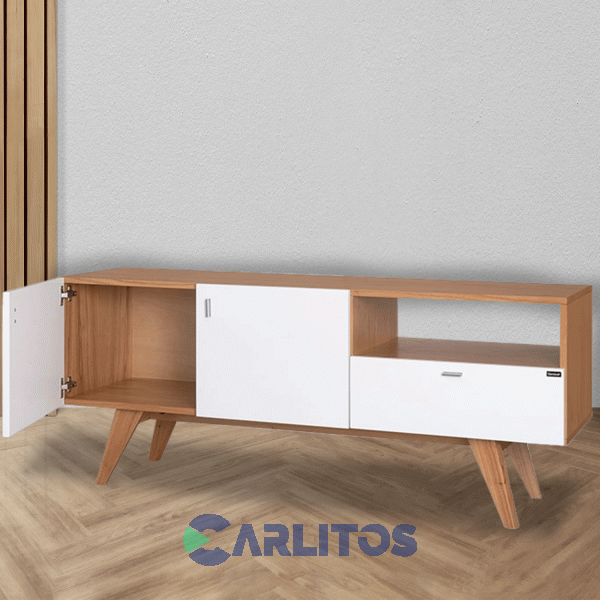 Rack Tv Vintage 1.60 Mts Genoud Paraíso Roble y Blanco