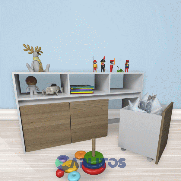Juguetero Con Tres Cajones Tables Olmo Finlandés y Blanco