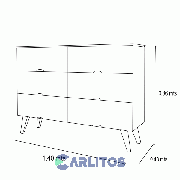 Cómoda Escandinava 6 Cajones 1.40 Mts Blanco