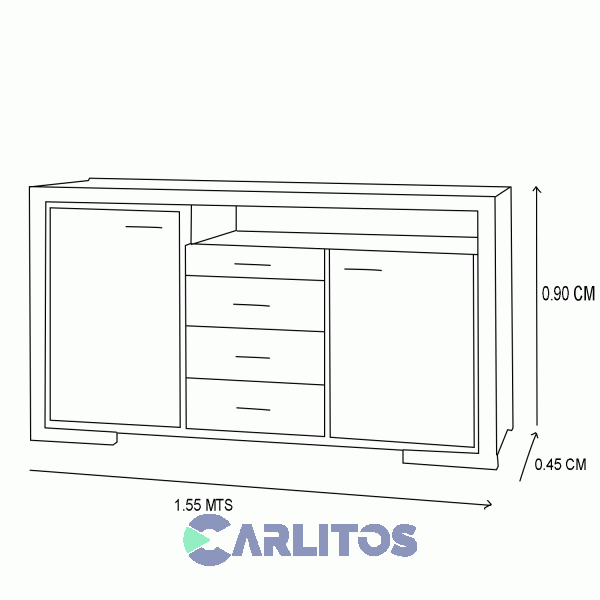 Bahiut Genoud 1.55 Mts X 0.45 Cm X 0.90 Cm Linea Contemporanea Roble