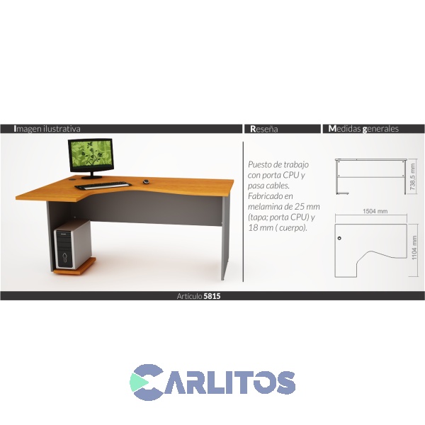 Escritorio Puesto De Trabajo Izquierdo 1.50 Mts Piro Muebles Grafito/Ceniza