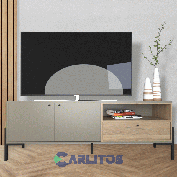 Rack Tv MetalWood 1.50 Mts Tables Gris y Olmo Finlandés