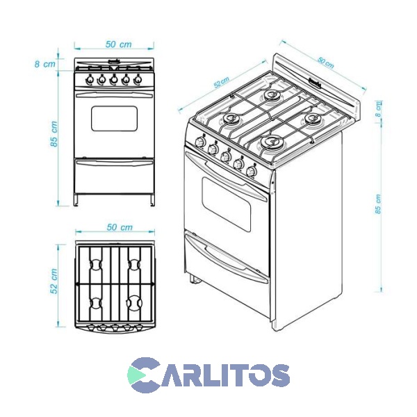 Cocina A Gas Escorial 50 CM Blanca Gas Envasado Palace Cristal Lx S2