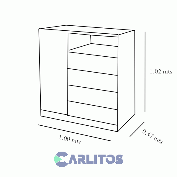 Chiffonier 1 Puerta 4 Cajones Platinum Blanco Veta