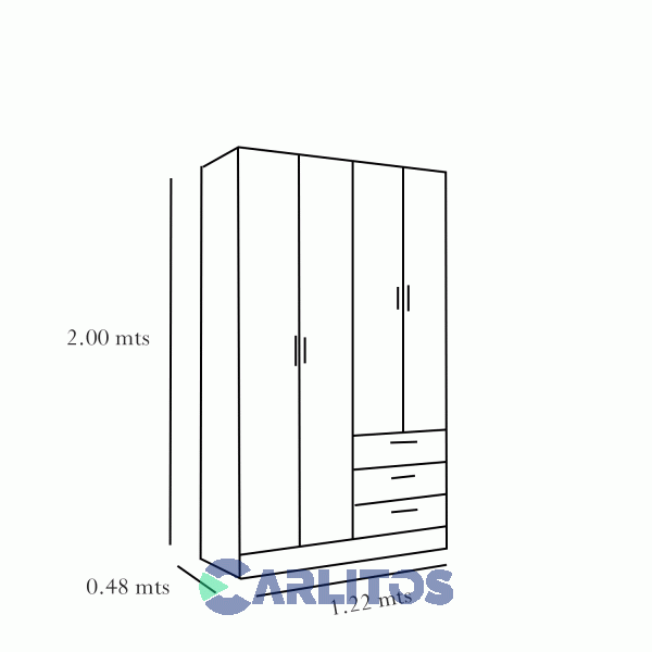 Placard 1.22 Mts 4 Puertas 3 Cajones Platinum Plus Cedro