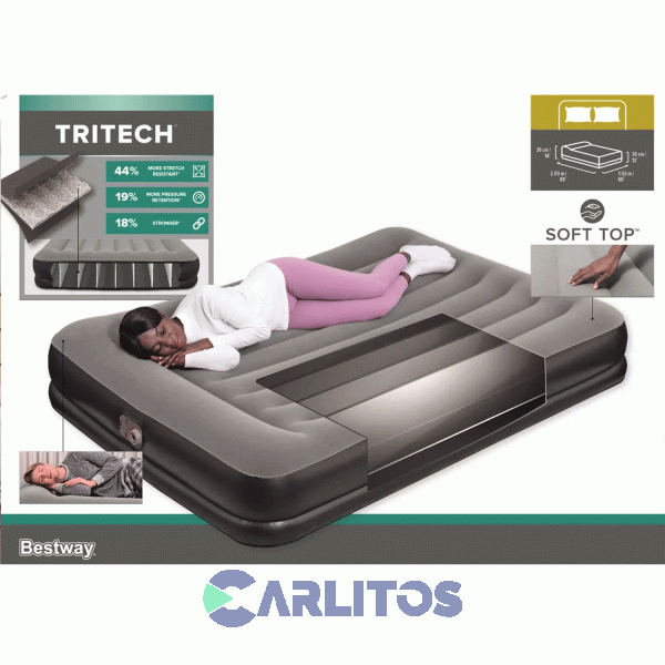 Colchon Inflable Bestway Doble 203 X 152 X 36 Cm Con Inflador Electr