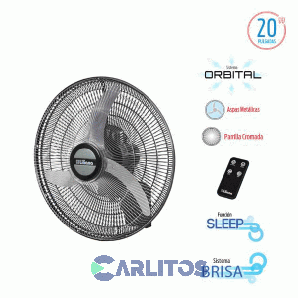 Ventilador De Pared Orbital Liliana 20" Cromado - Con Control Remoto Vwc2016