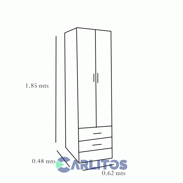 Placard 0.62 Mts 2 Puertas 2 Cajones Platinum Blanco Veta