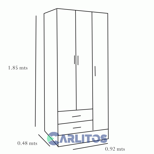 Placard 0.92 Mts 3 Puertas 2 Cajones Platinum Gris Andino