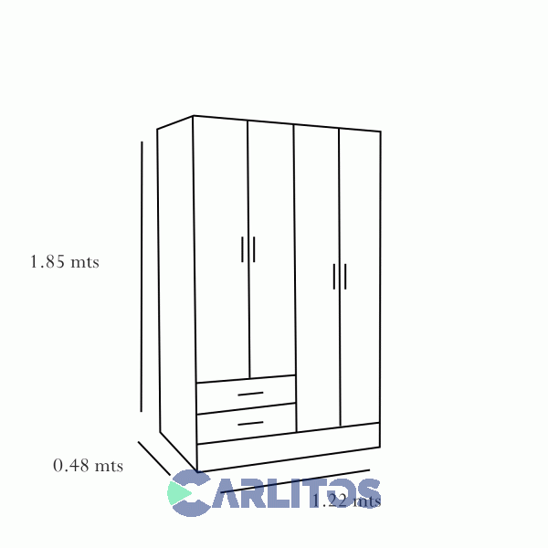 Placard 1.22 Mts 4 Puertas 2 Cajones Platinum Blanco Veta