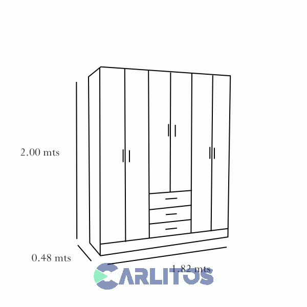 Placard 1.82 Mts 6 Puertas 3 Cajones Platinum Plus Tabaco