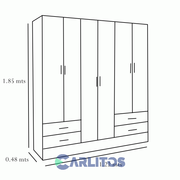 Placard 1.82 Mts 6 Puertas 4 Cajones Platinum Blanco Veta