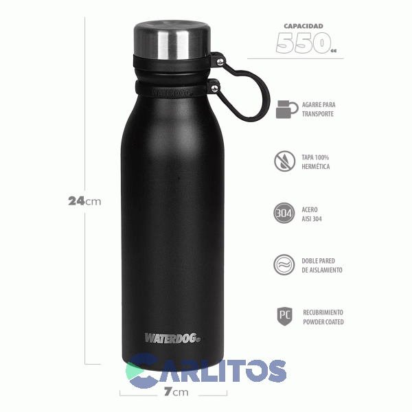 Botella De Acero Inoxidable Waterdog BUHO600BK Negro