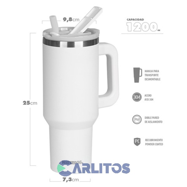 Vaso Waterdog Con Sorbete Retraible Y Manija COLD1200WH Blanco