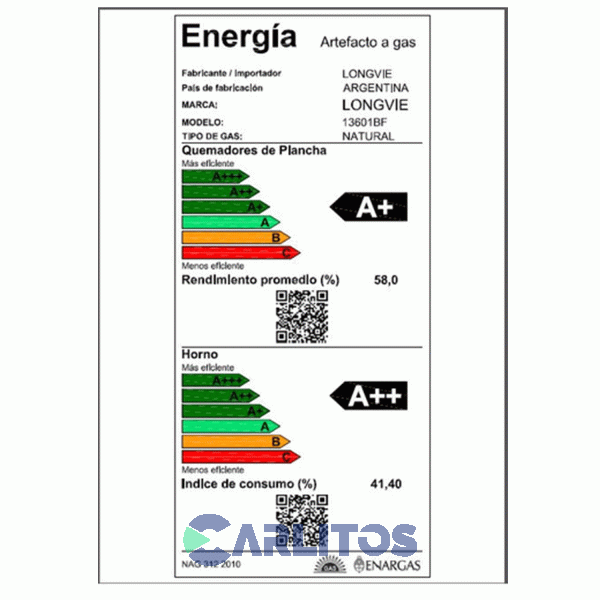 Cocina A Gas Longvie 60 Cm Blanca Multigas 13601BF