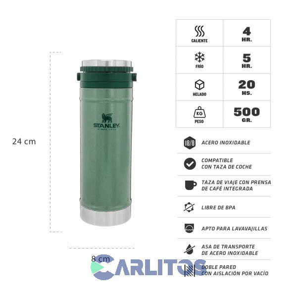 Cafetera De Viaje Stanley Travel Prensa Francesa 0.453 L Verde