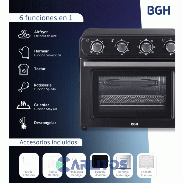 Horno Eléctrico Convección Con Freidora 30 Litros Bgh Bhe30fn24t