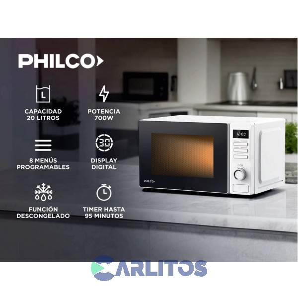 Microondas Digital Philco 20 Litros Blanco Mphdw20uap