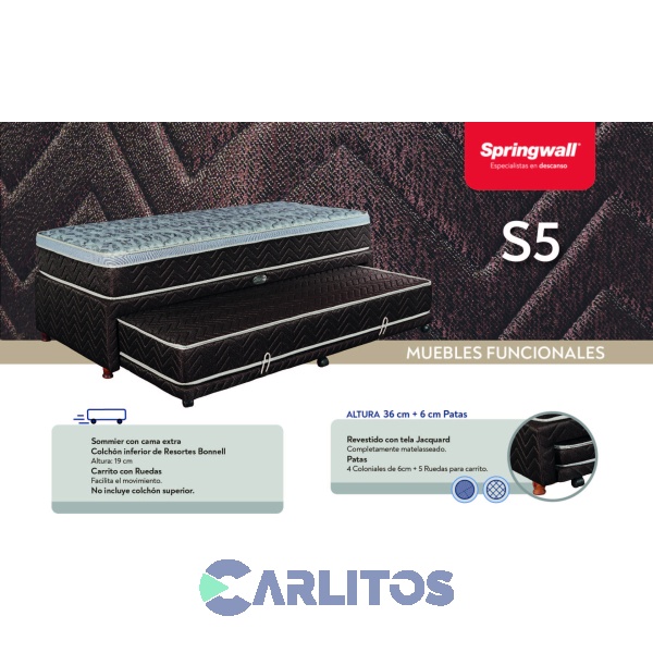 Sommier Marinero 0.90 x 1.90 Mts Springwall Jacquard S-5