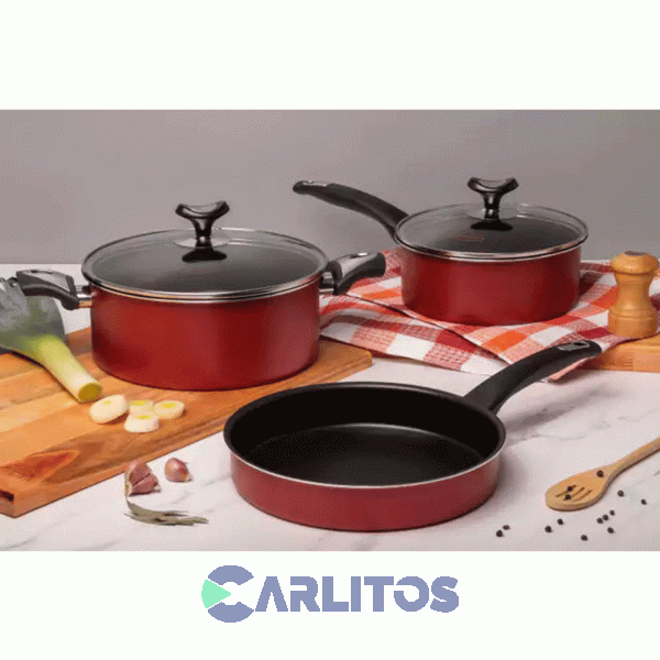 Bateria Marmicoc Aluminio Antihaderente Elegance Plus 5 Piezas B3pdp-rj-ng Roja Con Negro