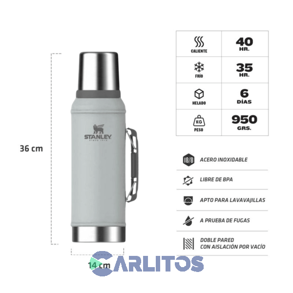 Termo De Mate Stanley Legendario Clásico 0.950 Litros H.Silver
