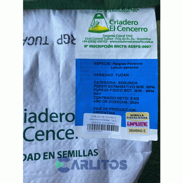 Semillas De Césped X 5 Kg El Cencerro Raigras Perene Tucan