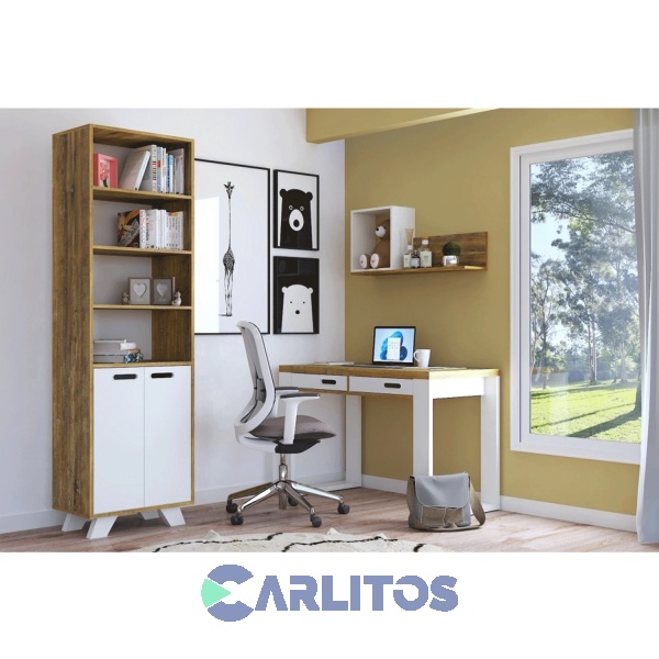Biblioteca La Esperanza Linea Nordic 0.60 Mts Con Puertas N34 Apakama Y Laqueado Blanco